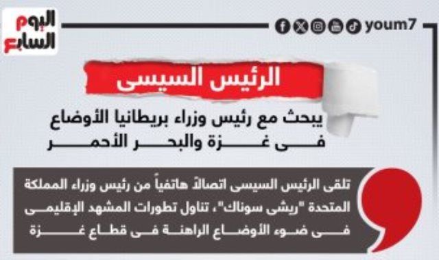 الرئيس السيسى يبحث مع رئيس وزراء بريطانيا الأوضاع بغزة والبحر الأحمر.. إنفوجراف