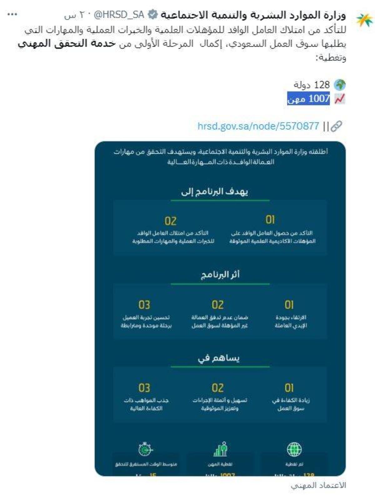 تغطية 128 دولة في المرحلة الأولى لخدمة التحقق المهني