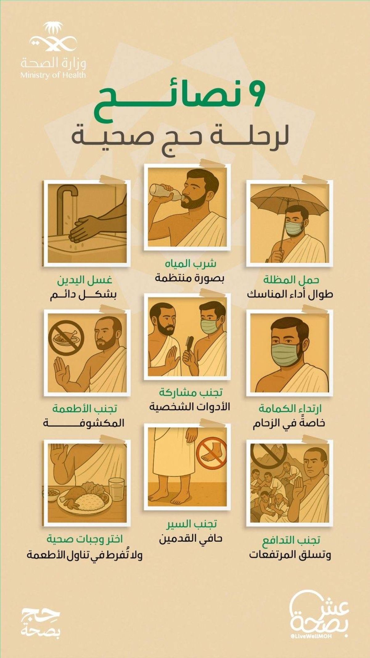 "الصحة": إرشادات توعوية للتعامل مع الإصابات الشائعة أثناء أداء المناسك