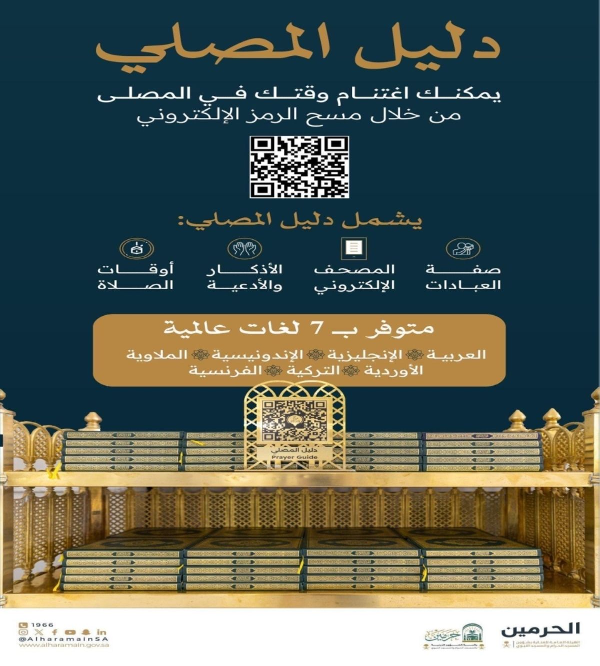 «دليل المصلي» بـ7 لغات في مصليات المسجد الحرام