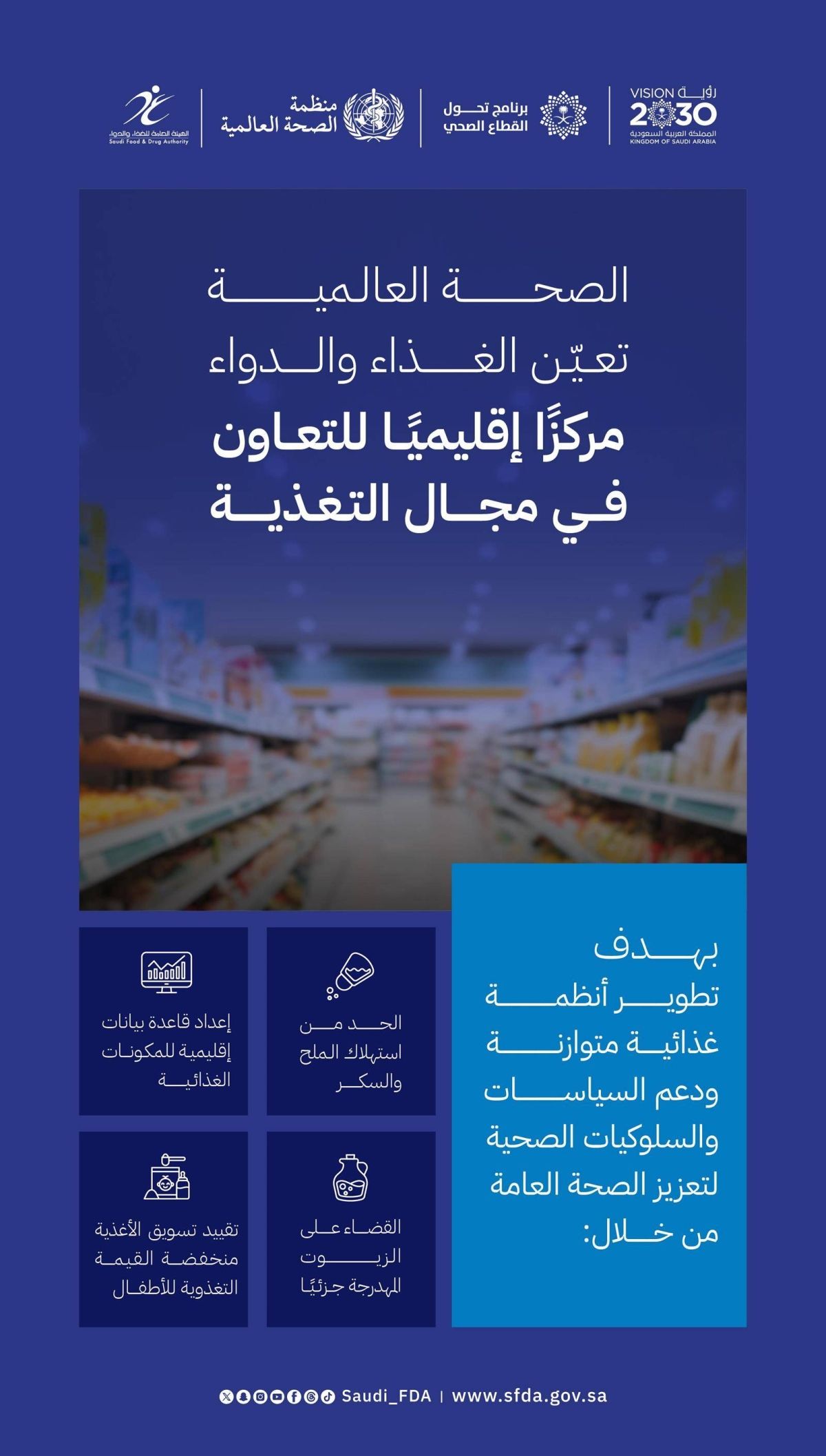 تعيين «الغذاء والدواء» مركزا إقليميا للتعاون في مجال التغذية لدى منظمة الصحة العالمية