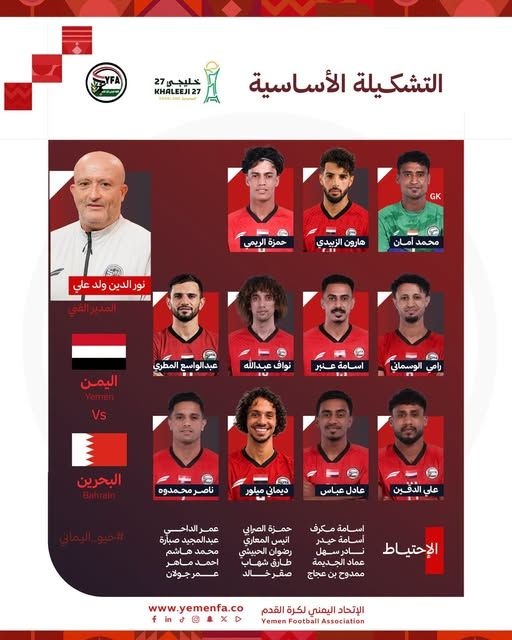 اليمن يتقدم على البحرين 4-1 في الشوط الأول بخليجي 27