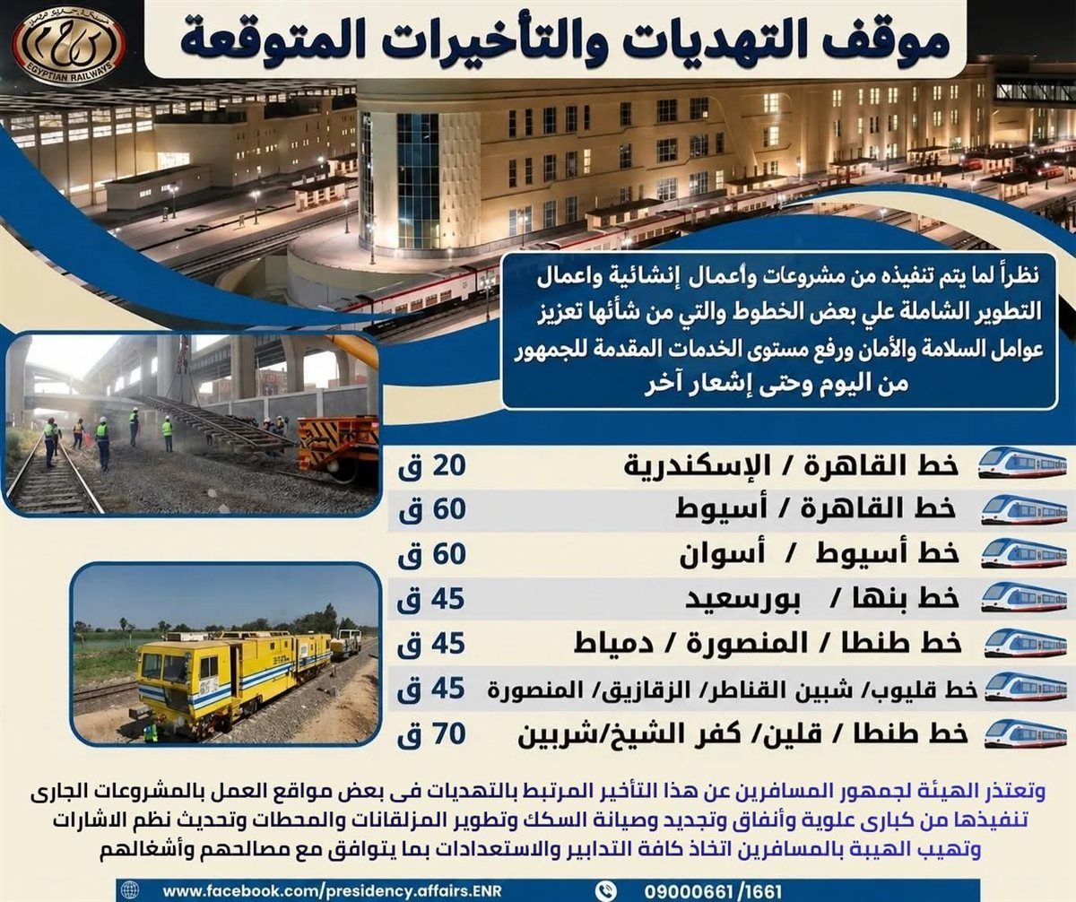 النقل تعلن تراجع معدل تأخيرات القطارات بشكل تدريجي