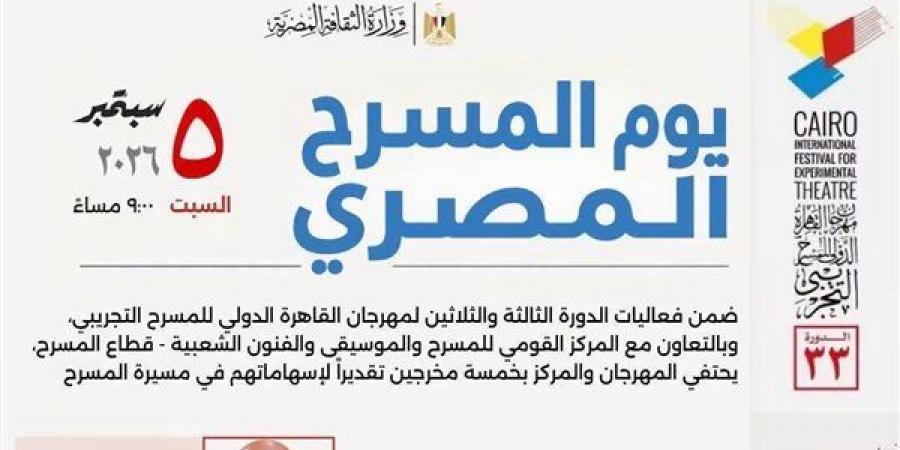 اليوم، المركز القومي ومهرجان القاهرة التجريبي يحتفلان بيوم المسرح المصري